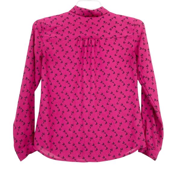 Ann Taylor Loft Pink Butterfly Button Down Blouse Sz XS - Picture 4 of 6